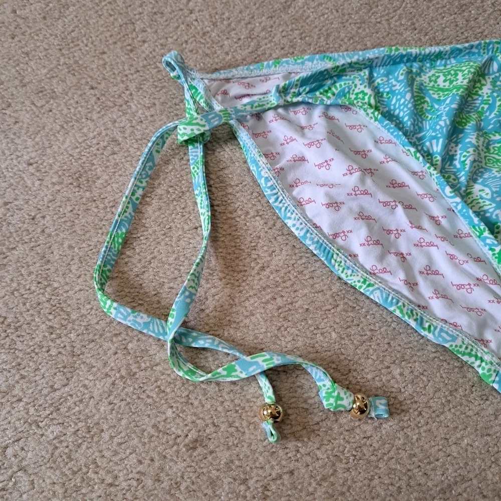 Lily Pulitzer Bikini Bottoms Size Large Sandi String Bottom Blue Green Print - Picture 6 of 13